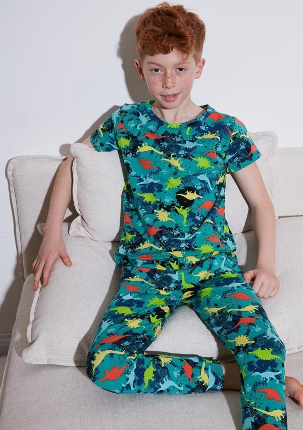 Lela Desenli % 100 Pamuk Bisiklet Yaka Erkek Çocuk Pijama Takımı 6651003 YEŞİL - Image 1