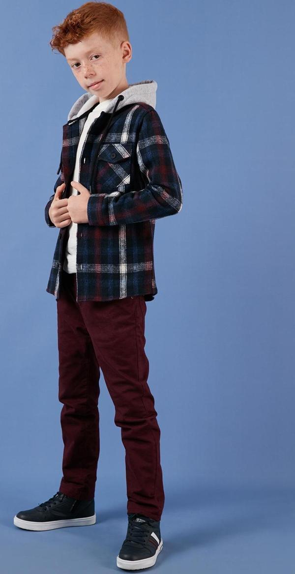 Lela Kapüşonlu Çift Cepli Ekoseli Kışlık Oduncu Erkek Çocuk Gömlek CF24W81780 LACİVERT -EKRU - Image 1