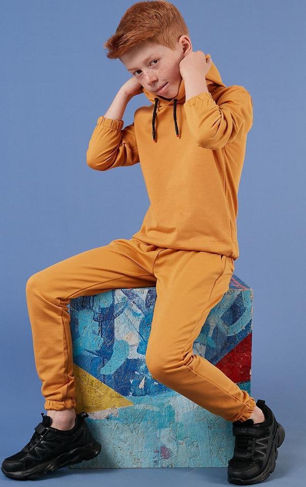 Lela Kapüşonlu Cepli % 100 Pamuk Çocuk Unisex Çocuk Takım 5922021 KOYU SARI - Image 1