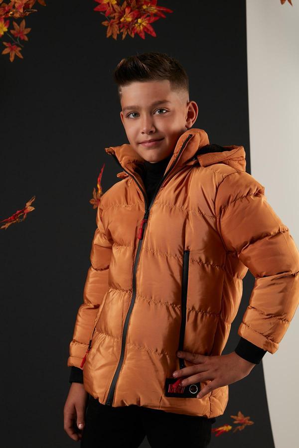 Lela İçi Peluş Astarlı Çıkarılabilir Kapüşonlu Şişme Erkek Çocuk Mont 5763038 HARDAL - Image 1