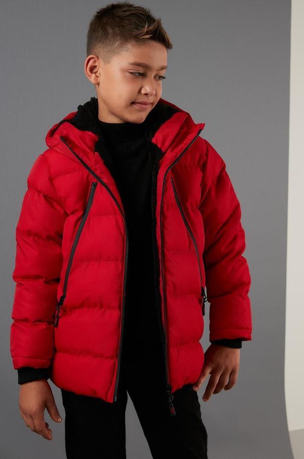 Lela İçi Peluş Astarlı Fermuarlı Cepli Kapüşonlu Şişme Erkek Çocuk Mont 5760040 KIRMIZI - Image 1