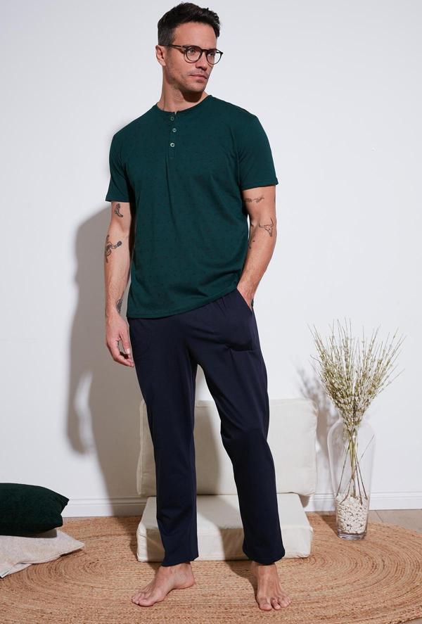 Buratti Pamuklu Beli Lastikli Regular Fit Kısa Kollu Erkek Pijama Takımı 6572009 YEŞİL - Image 1