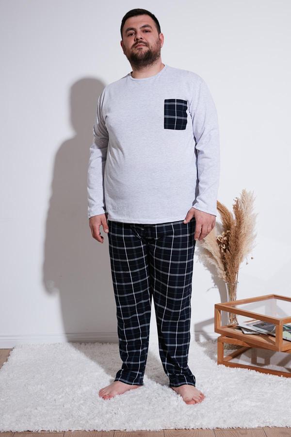 Buratti Pamuklu Regular Fit Büyük Beden Erkek Pijama Takımı 6572001B GRİ MELANJ - Image 1