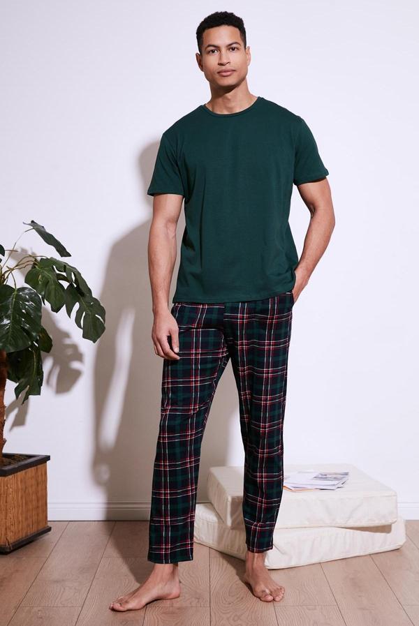 Buratti Ekoseli Pamuklu Regular Fit Kısa Kollu Erkek Pijama Takımı 6572006 YEŞİL - Image 1