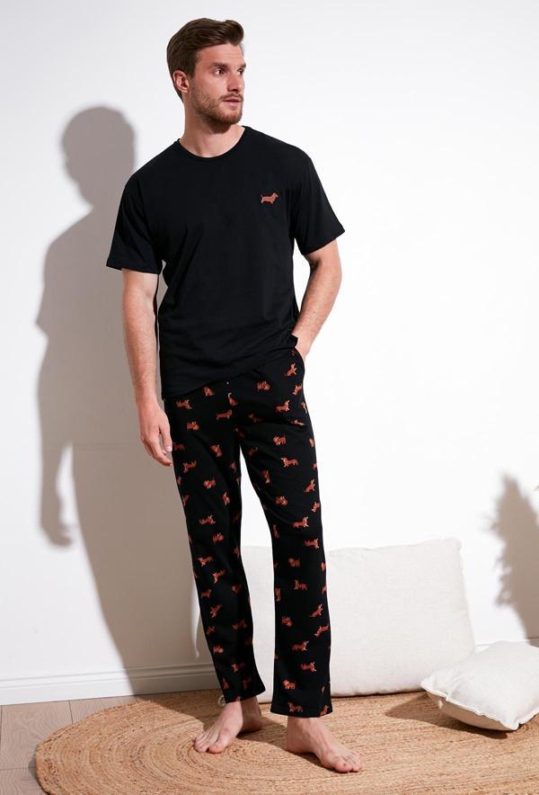 Buratti Pamuklu Regular Fit Kısa Kollu Erkek Pijama Takımı 6572012 SİYAH - Image 1