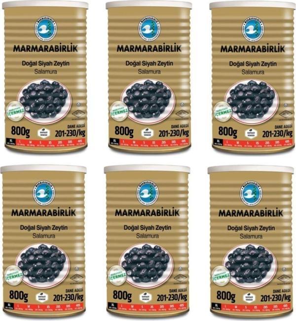 MarmaraBirlik Teneke Siyah Salamura Zeytin 800 Gr (Xl)  X 6 Adet - Image 1