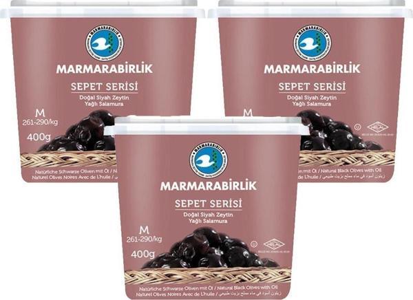 MarmaraBirlik Sepet Serisi Siyah Zeytin 261-290 (M) 400Gr Hazır Kap ( 3 Adet ) - Image 1