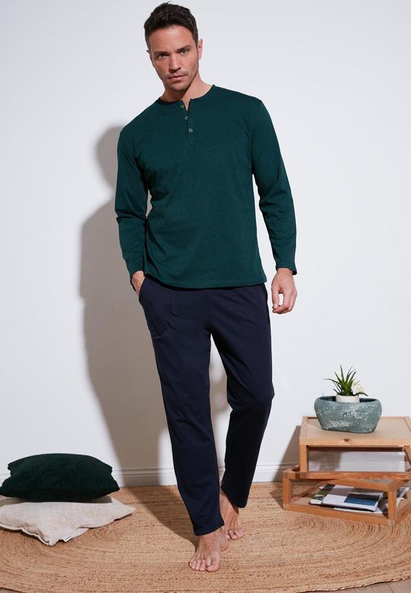 Buratti Pamuklu Beli Lastikli Regular Fit Uzun Kollu Erkek Pijama Takımı 6572008 YEŞİL - Image 1