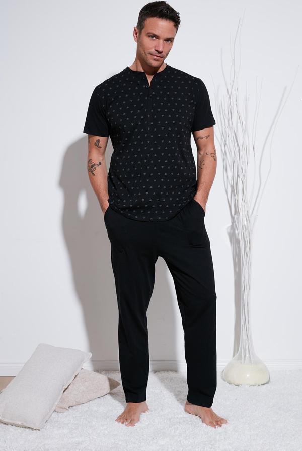 Buratti Pamuklu Beli Lastikli Regular Fit Kısa Kollu Erkek Pijama Takımı 6572009 SİYAH - Image 1