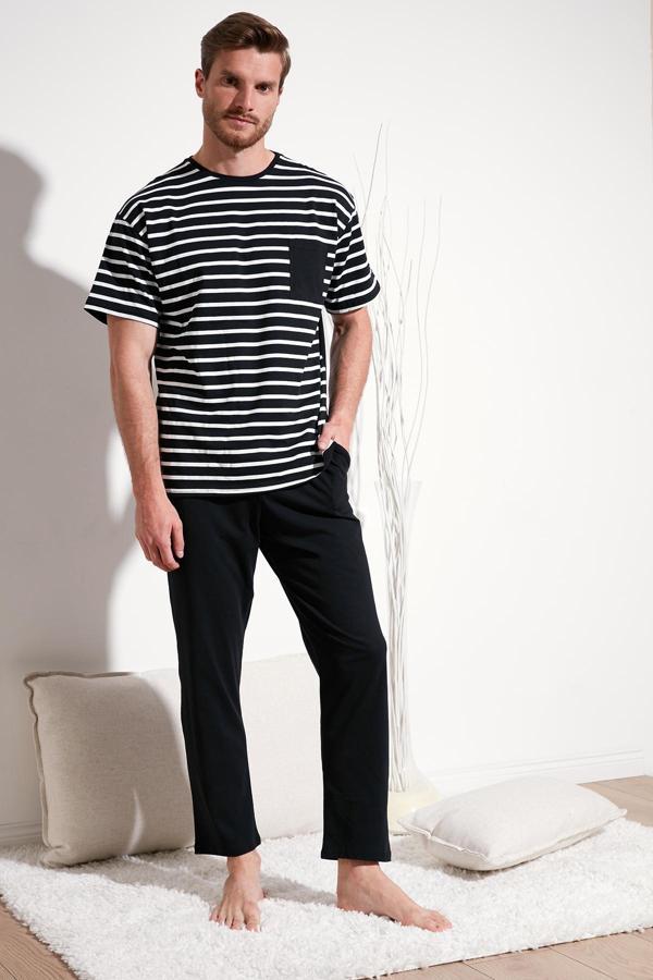 Buratti Pamuklu Regular Fit Kısa Kollu Erkek Pijama Takımı 6572010 SİYAH - Image 1