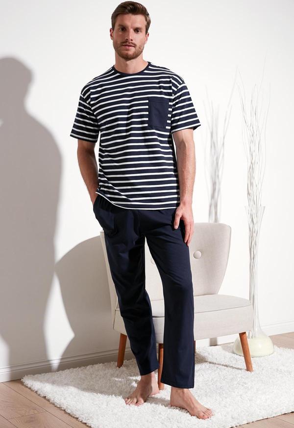 Buratti Pamuklu Regular Fit Kısa Kollu Erkek Pijama Takımı 6572010 LACİVERT - Image 1