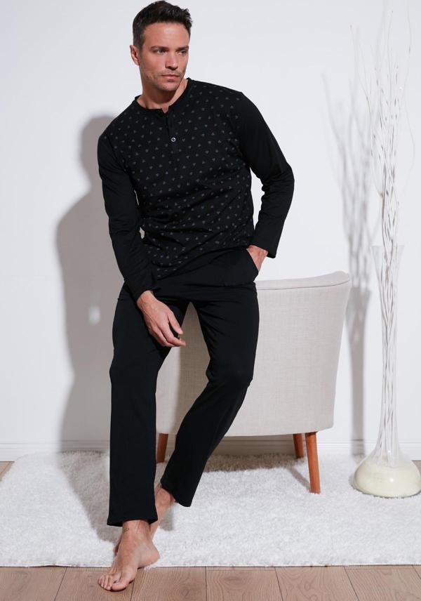 Buratti Pamuklu Beli Lastikli Regular Fit Uzun Kollu Erkek Pijama Takımı 6572008 SİYAH - Image 1