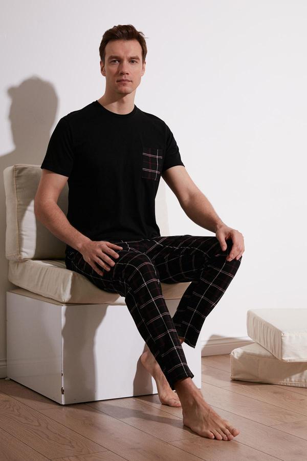 Buratti Ekoseli Pamuklu Regular Fit Kısa Kollu Erkek Pijama Takımı 6572002 SİYAH - Image 1