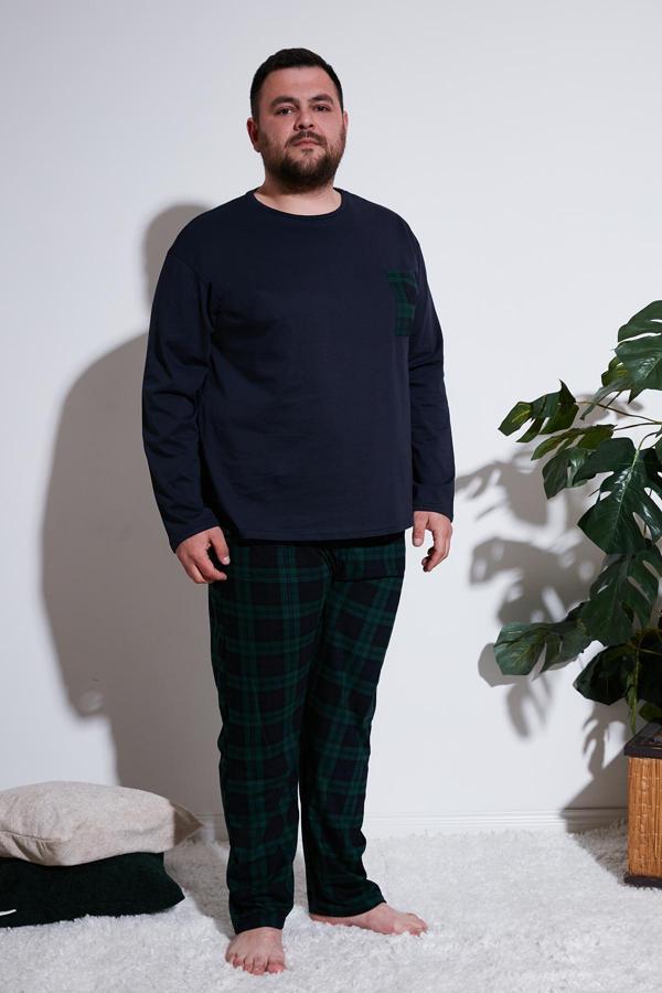 Buratti Pamuklu Regular Fit Büyük Beden Erkek Pijama Takımı 6572001B LACİVERT - Image 1