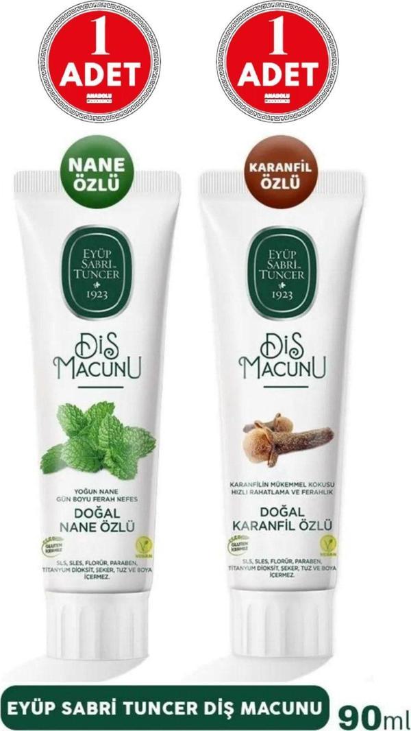 Eyüp Sabri Tuncer Doğal Nane Özlü Diş Macunu 90 Ml 1 Adet+ Karanfil Özlü Diş Macunu 90 Ml 1 Adet - Image 1