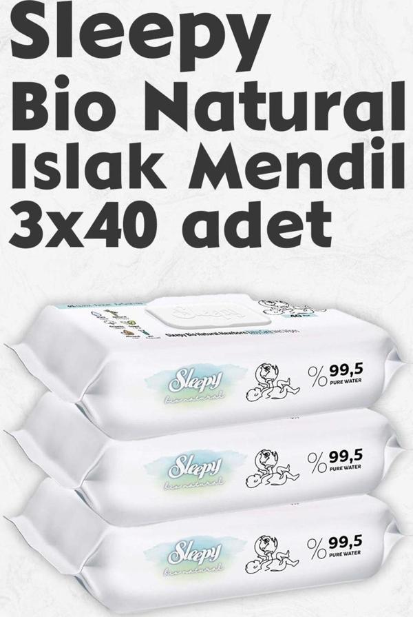Sleepy Islak Mendil Bio Natural 3X40 Adet - Image 1