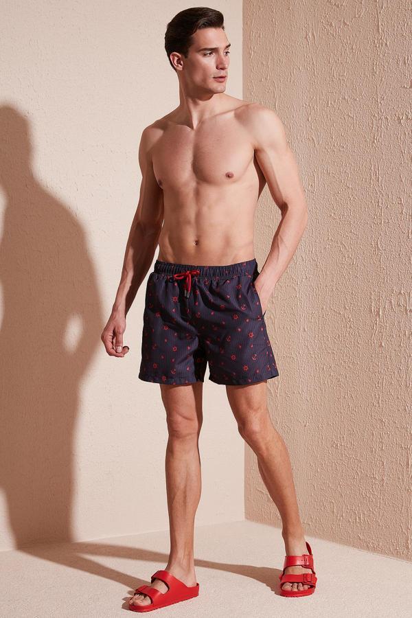 Buratti Desenli Deniz Şortu Belden Bağlamalı Cepli Erkek Mayo Short 380M427 LACİVERT - Image 1