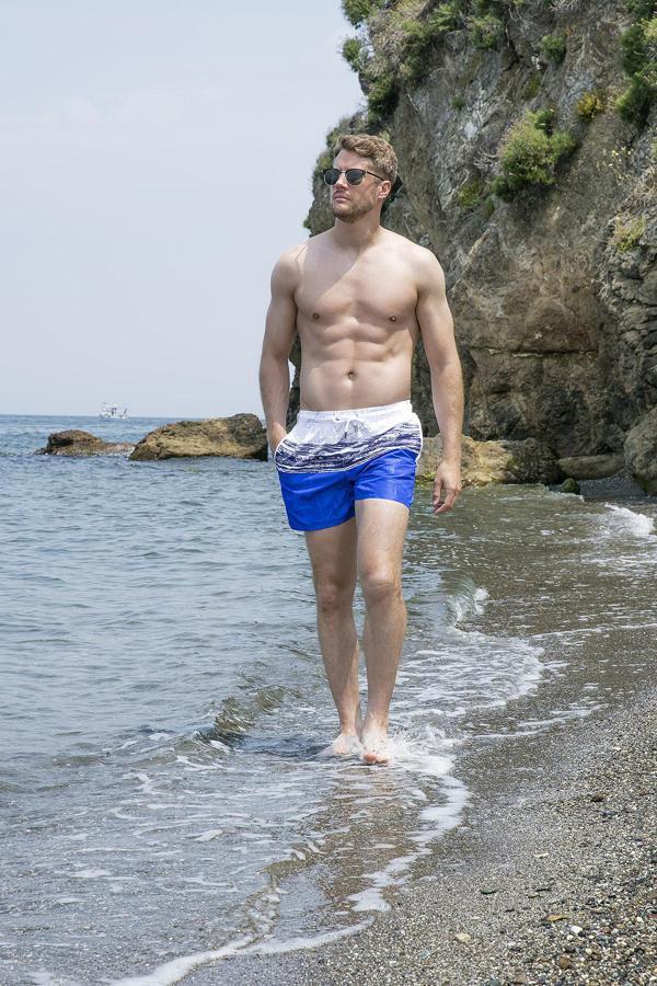 Buratti Belden Bağlamalı Deniz Şortu Cepli Erkek Mayo Short 3800907 BEYAZ-MAVİ - Image 1