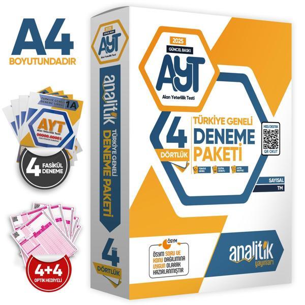 2025 AYT Analitik Deneme Paketi Dört 4lük Türkiye Geneli Değerlendirmeli Özgün Güncel Deneme Sınavı - Analitik Yayınları - Image 1