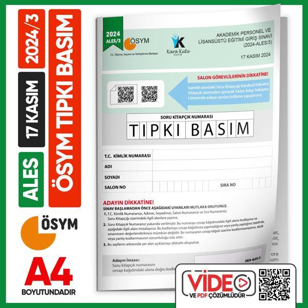 ALES 2024/3 (KASIM) ÖSYM Tıpkı Basım Çıkmış Soru Deneme Kitapçığı Video/PDF Çözümlü Türkiye Geneli - Karakutu Yayınları - Image 1