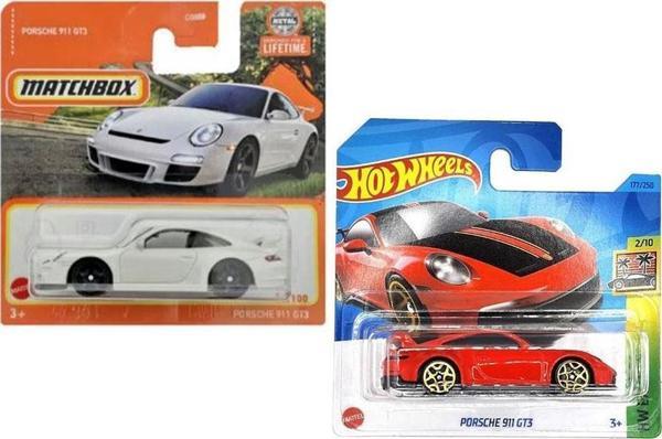 2 Araç Set - Hot Wheels Porsche 911 Gt3 - Kırmızı & Matchbox Porsche 911 Gt3 - Beyaz (1/64) - Image 1