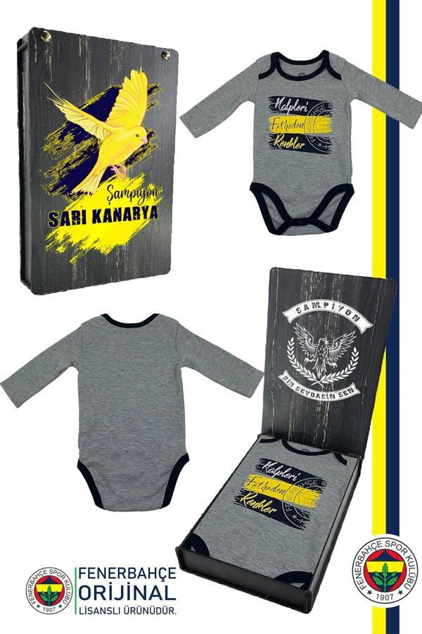 Fenerbahçe Orijinal Lisanslı Kalpleri Fetheden Renkler Bebek Body Zıbın Hediyelik Ahşap Kutulu - Image 1