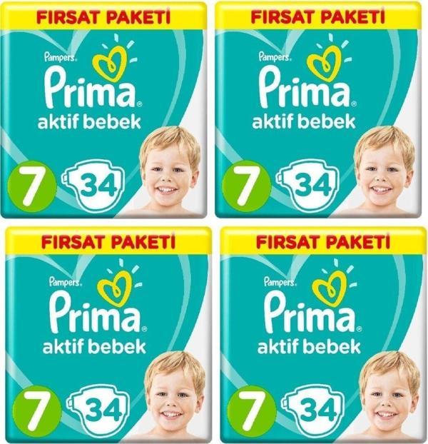 Prima Bebek Bezi 7 Beden 136 Adet (34X4 Lü) Fırsat Paket Aktif Bebek 15+ Kg - Image 1