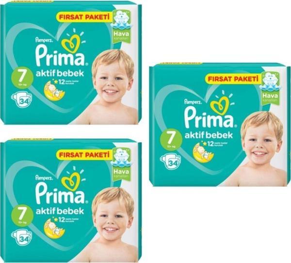 Prima Bebek Bezi 7 Beden Xxl 34 Adet 8001841130095 3 Lü Paket 102 Adet - Image 1