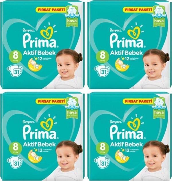 Prima Bebek Bezi Aktif Bebek 8 Beden 17+ Kg 4*31 124 Adet - Image 1