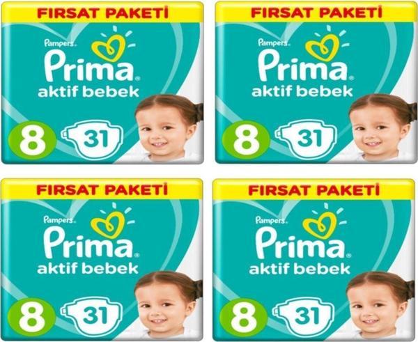 Prima Unisex Bebek Bezi Aktif Bebek 8 Beden 31 Adet Fırsat Paketi 103 4 Lü Paket 124 Adet - Image 1