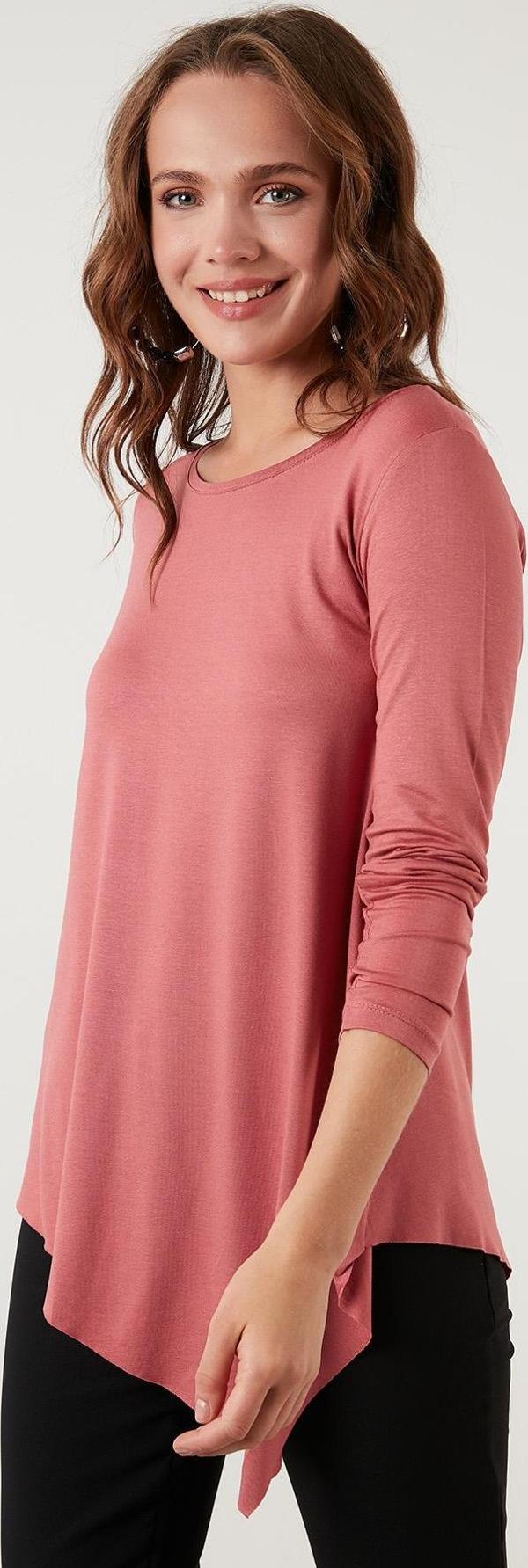 Lela Asimetrik Kesim Bisiklet Yaka Bayan Bluz 5863545 GÜL - Image 1