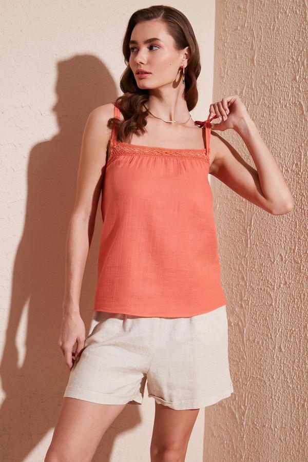 Lela Pamuklu Regular Fit İp Askılı Bayan Bluz 611BZ0299 ORANGE - Image 1