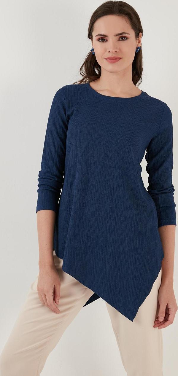 Lela Bisiklet Yaka Esnek Dokulu Asimetrik Bayan Bluz 5864971 İNDİGO - Image 1