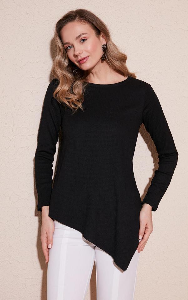 Lela Bisiklet Yaka Esnek Dokulu Asimetrik Bayan Bluz 5864971 SİYAH - Image 1