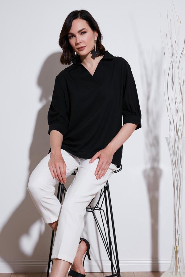 Lela Oversize Truvakar Kollu V Yaka Bayan Bluz 66904932S4 SİYAH - Image 1