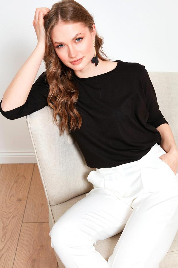 Lela Bisiklet Yaka Truvakar Kol Bayan Bluz 5861416Y SİYAH - Image 1