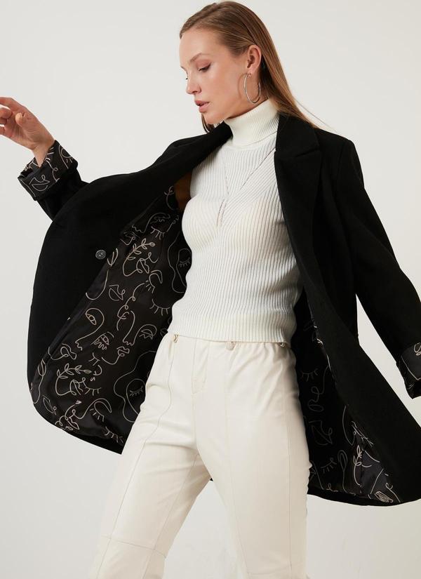 Lela Oversize Çift Düğmeli Cepli Uzun Bayan Kaban 6230058 SİYAH - Image 1