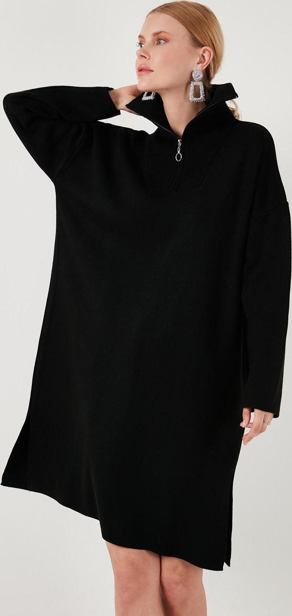 Lela Yarım Fermuarlı Yırtmaçlı Triko Bayan Elbise 4615213 SİYAH - Image 1