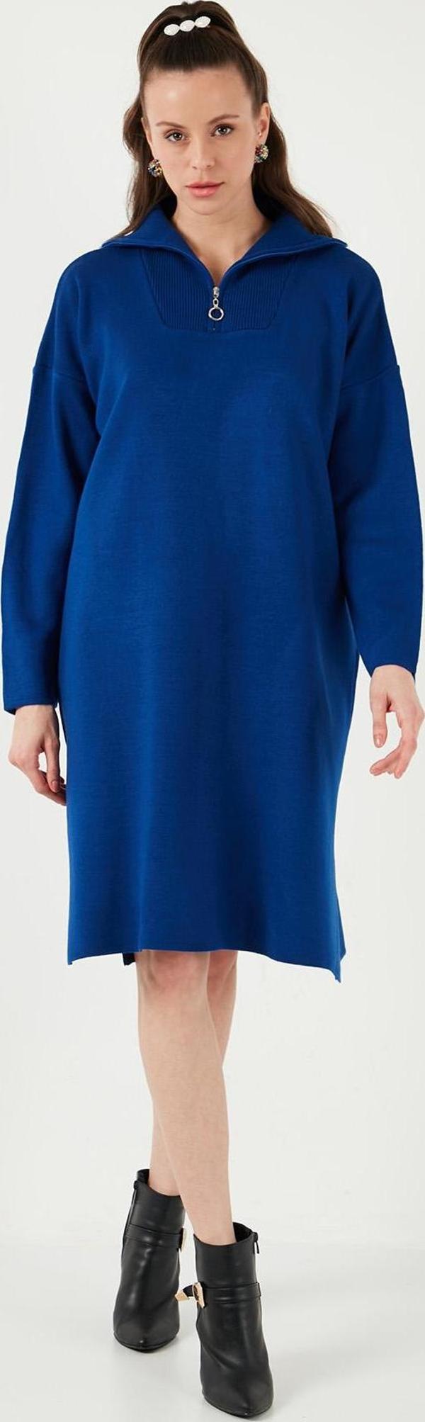 Lela Yarım Fermuarlı Yırtmaçlı Triko Bayan Elbise 4615213 MÜREKKEP - Image 1