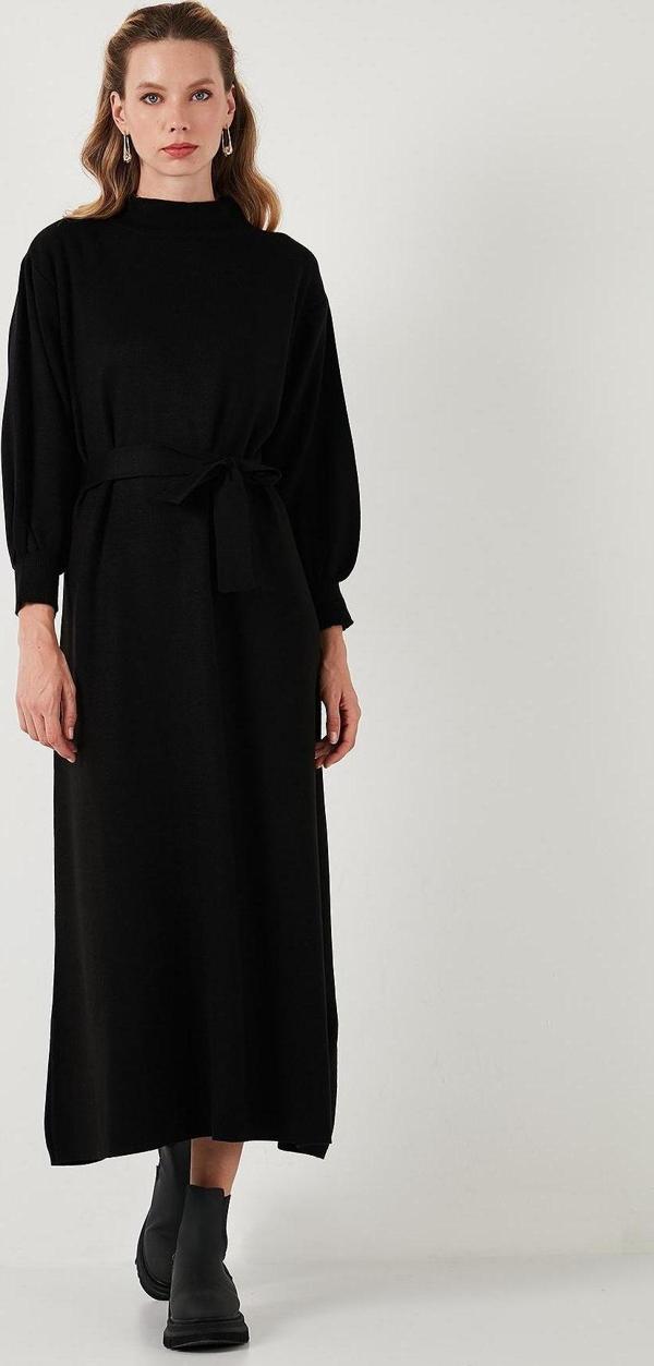 Lela Modest Relaxed Fit Bisiklet Yaka Triko Bayan Elbise 4616198 SİYAH - Image 1