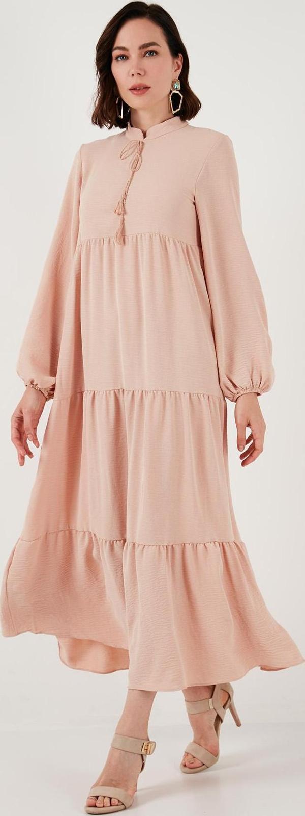Lela Modest Regular Fit Dik Yaka Uzun Bayan Elbise 611EL545 BEJ - Image 1