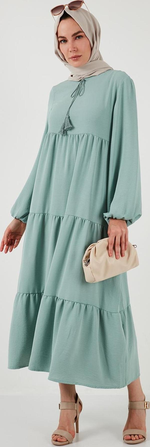 Lela Modest Regular Fit Dik Yaka Uzun Bayan Elbise 611EL545 MİNT - Image 1