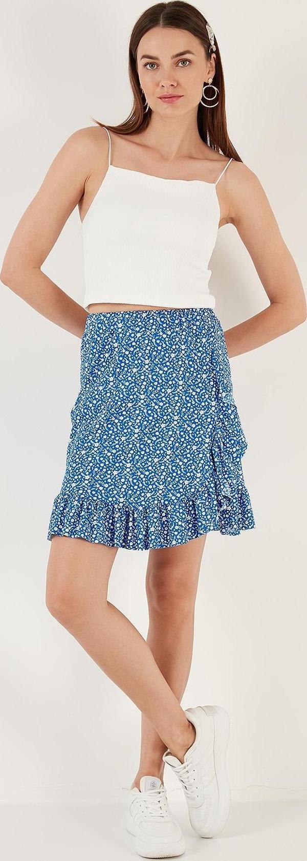 Lela Desenli Volanlı Yüksek Bel Dar Kesim Bayan Etek 5864152 SAKS - Image 1