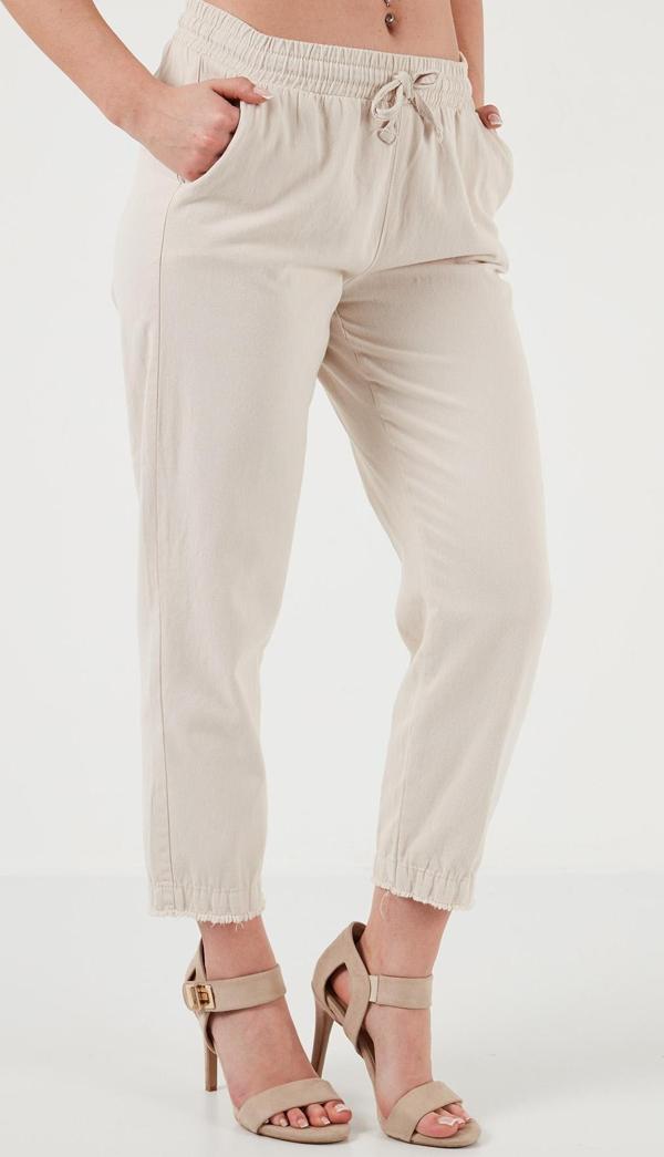Lela Pamuklu Normal Bel Regular Fit Düz Paça Bayan Pantolon 668YP42282S4 TAŞ - Image 1