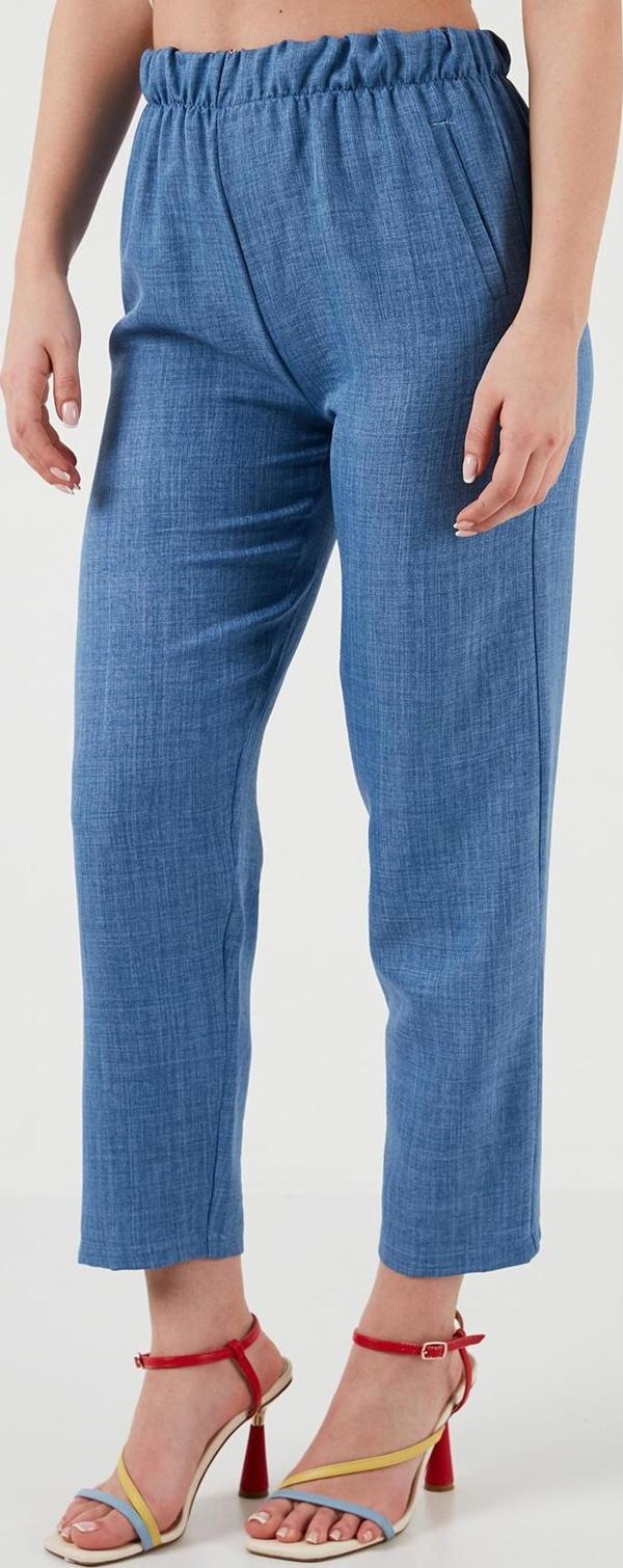 Lela Beli Lastikli Keten Görünümlü Bayan Pantolon 5865797 KOYU MAVİ - Image 1