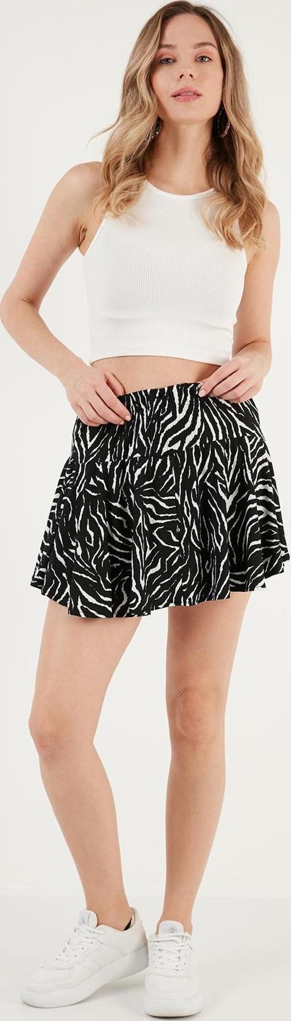 Lela Beli Lastikli Mini Şort Bayan Etek 5864024 SİYAH-ZEBRA - Image 1