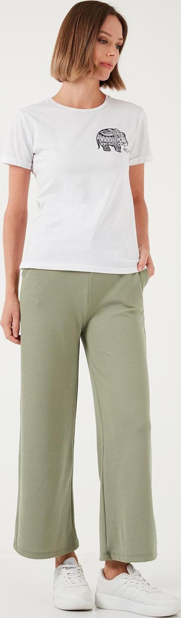 Lela Regular Fit Yüksek Bel Geniş Paça Bayan Pantolon 5865882 Olive - Image 1