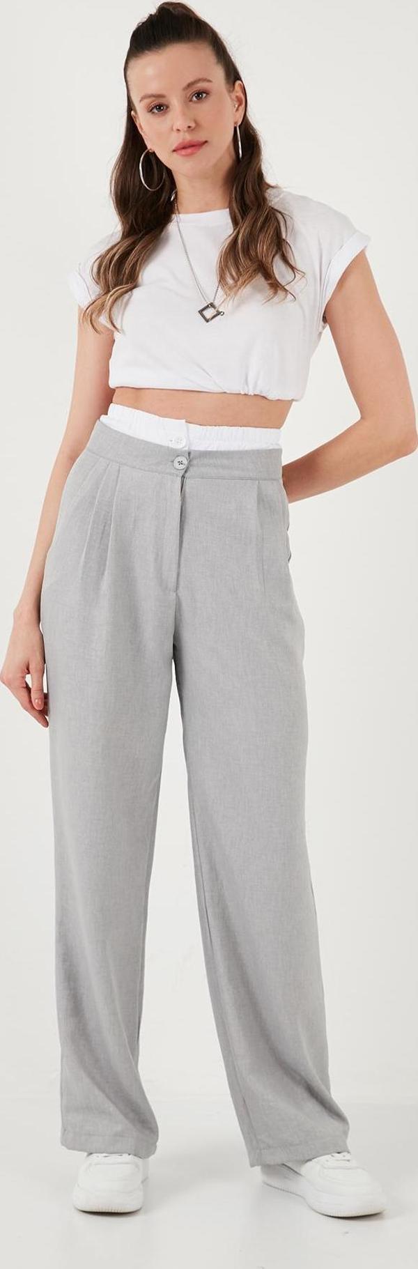 Lela Relaxed Fit Yüksek Bel Bol Paça Bayan Pantolon 673P1012 GRİ - Image 1