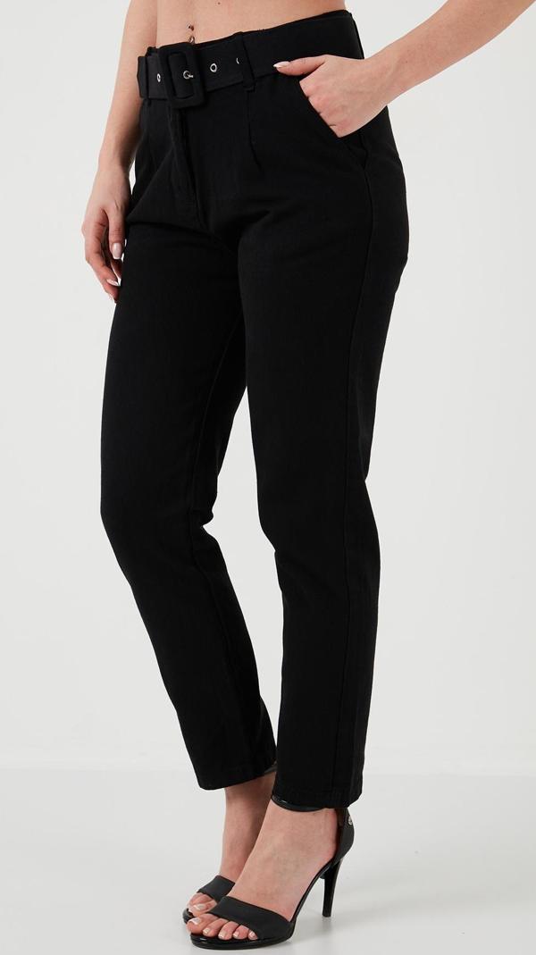 Lela Pamuklu Normal Bel Regular Fit Kemerli Bayan Pantolon 668YP4152 SİYAH - Image 1
