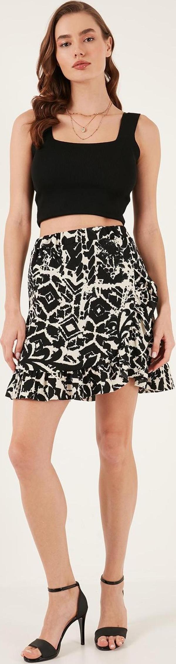 Lela Desenli Fırfırlı Mini Bayan Etek 5865727 SİYAH - Image 1